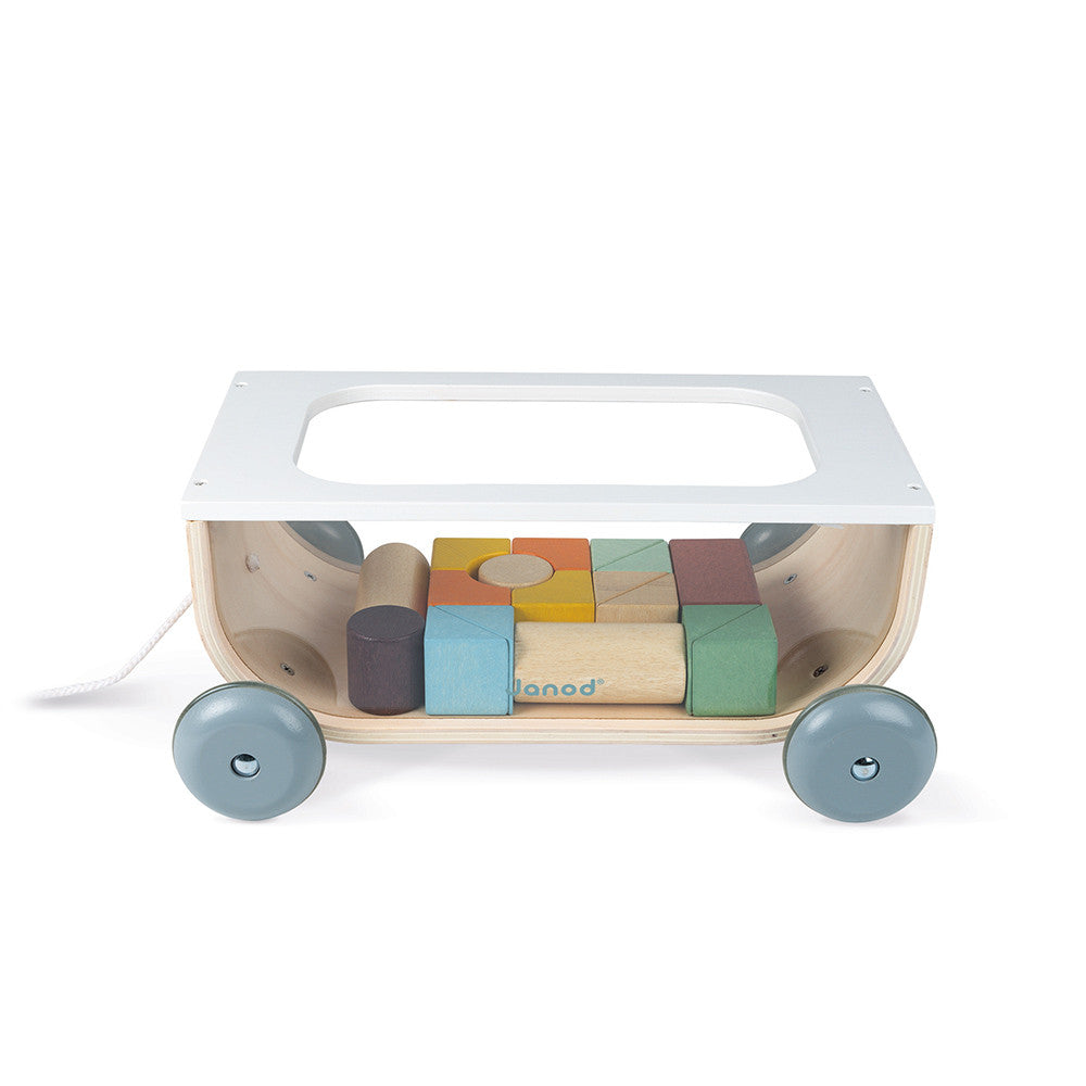 Sweet Cocoon Pull-Along Cart with Wooden Blocks | Wooden Toddler Activity Toy