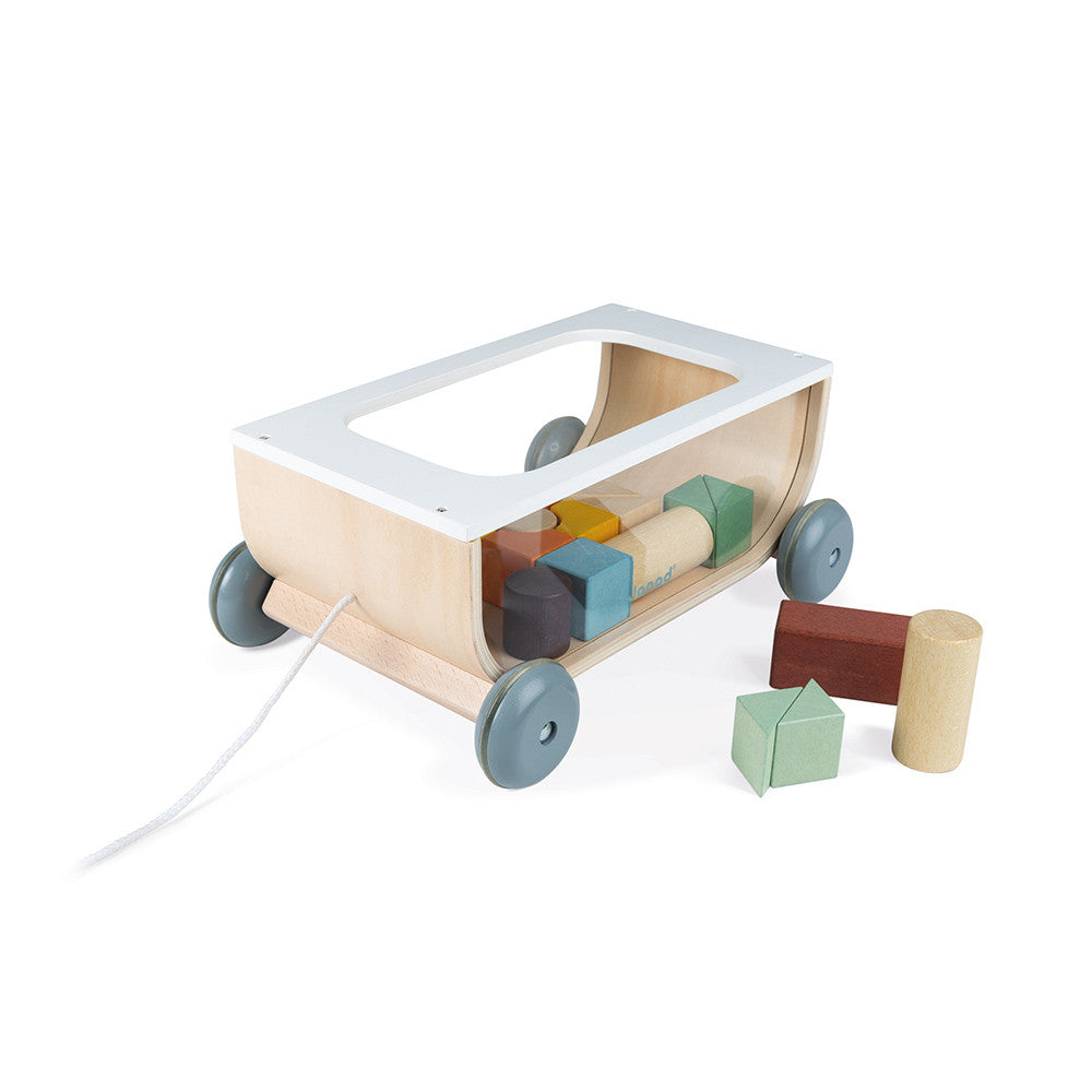 Sweet Cocoon Pull-Along Cart with Wooden Blocks | Wooden Toddler Activity Toy