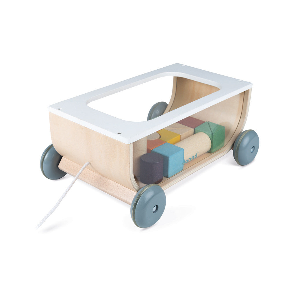 Sweet Cocoon Pull-Along Cart with Wooden Blocks | Wooden Toddler Activity Toy