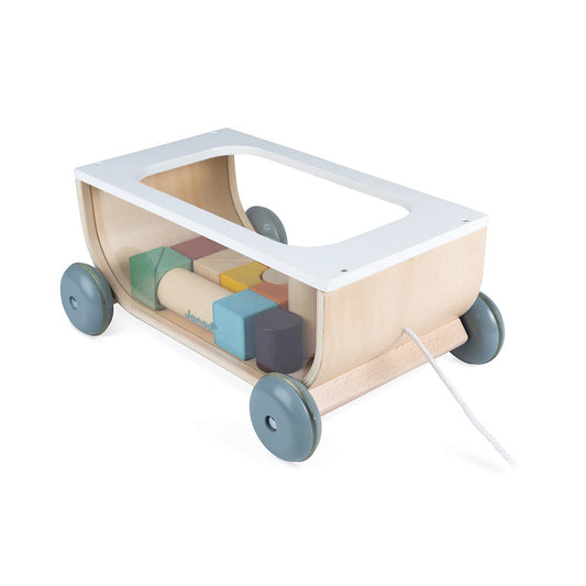 Sweet Cocoon Pull-Along Cart with Wooden Blocks | Wooden Toddler Activity Toy