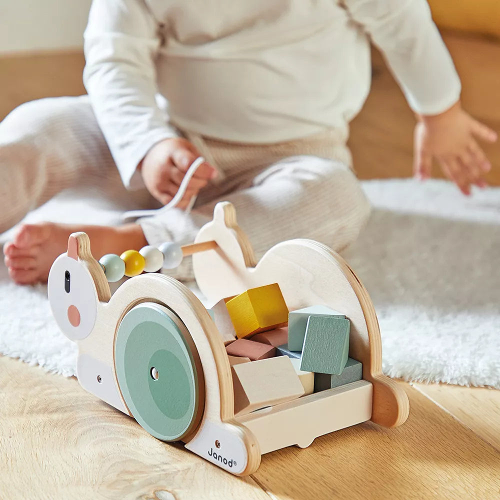 Sweet Cocoon Pull-Along Snail with Wooden Blocks | Wooden Toddler Activity Toy