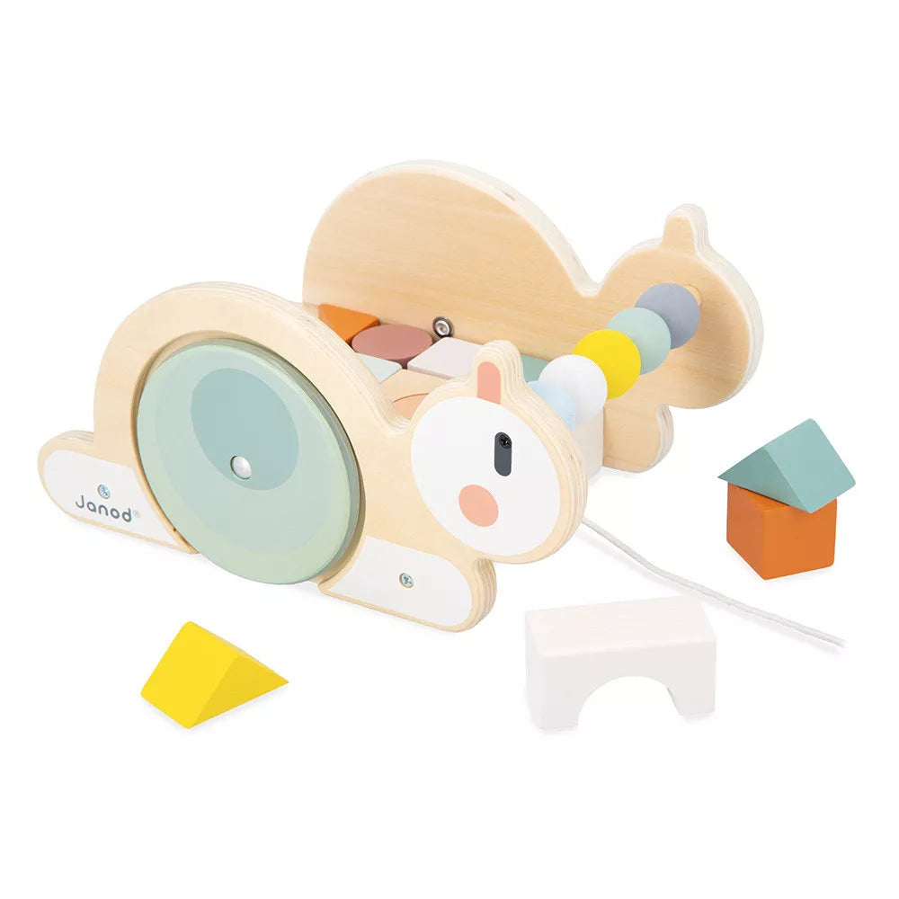 Sweet Cocoon Pull-Along Snail with Wooden Blocks | Wooden Toddler Activity Toy