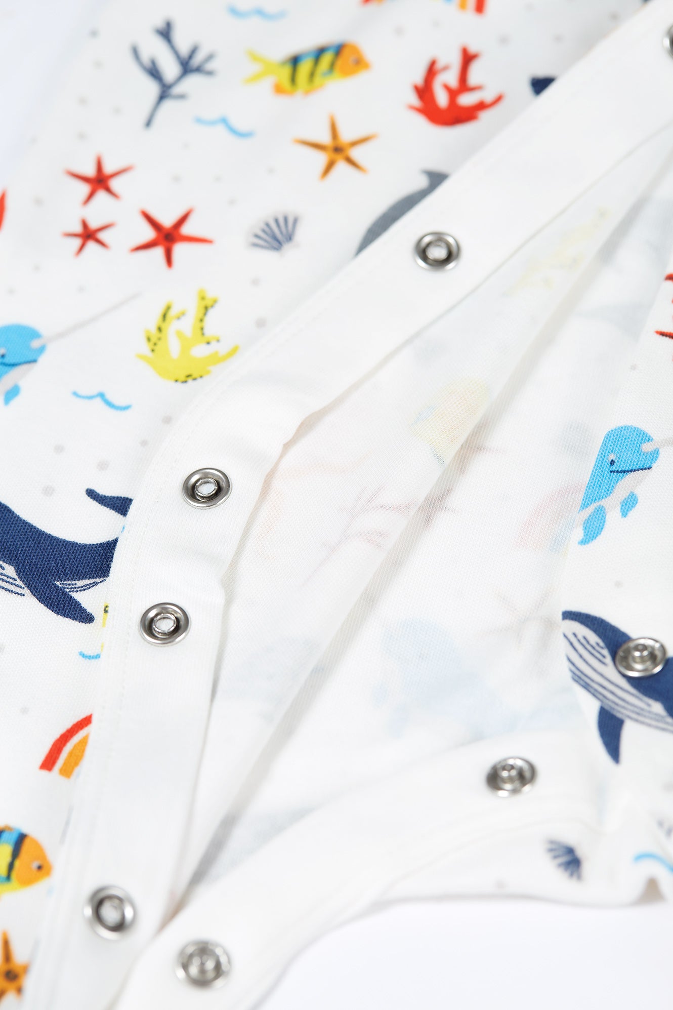 White - Rainbow Sea | Lovely Babygrow | Babygrow Sleepsuit | GOTS Organic Cotton
