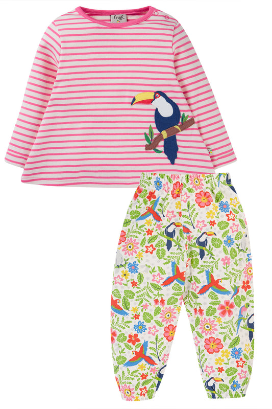 White - Tropical Birds | Oakleigh Striped Outfit | Baby & Toddler Outfits | GOTS Organic Cotton