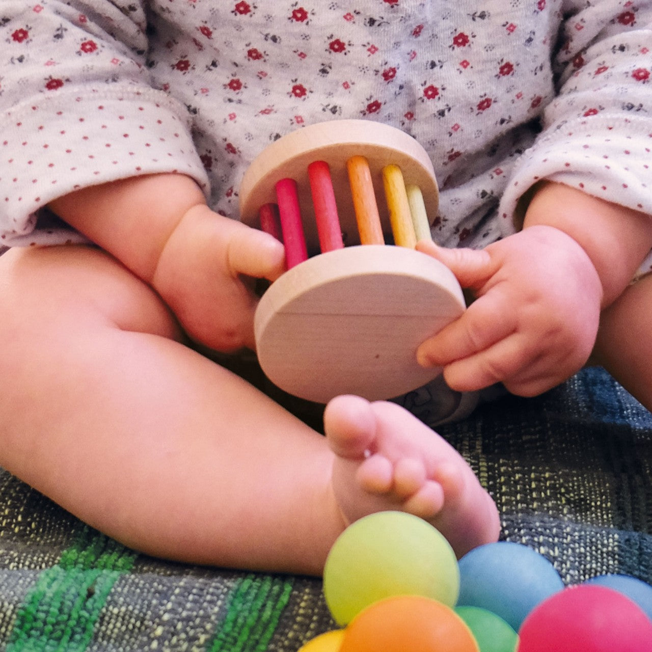 Mini Rolling Wheel Rattle & Clutching Toy | Baby’s First Wooden Toy