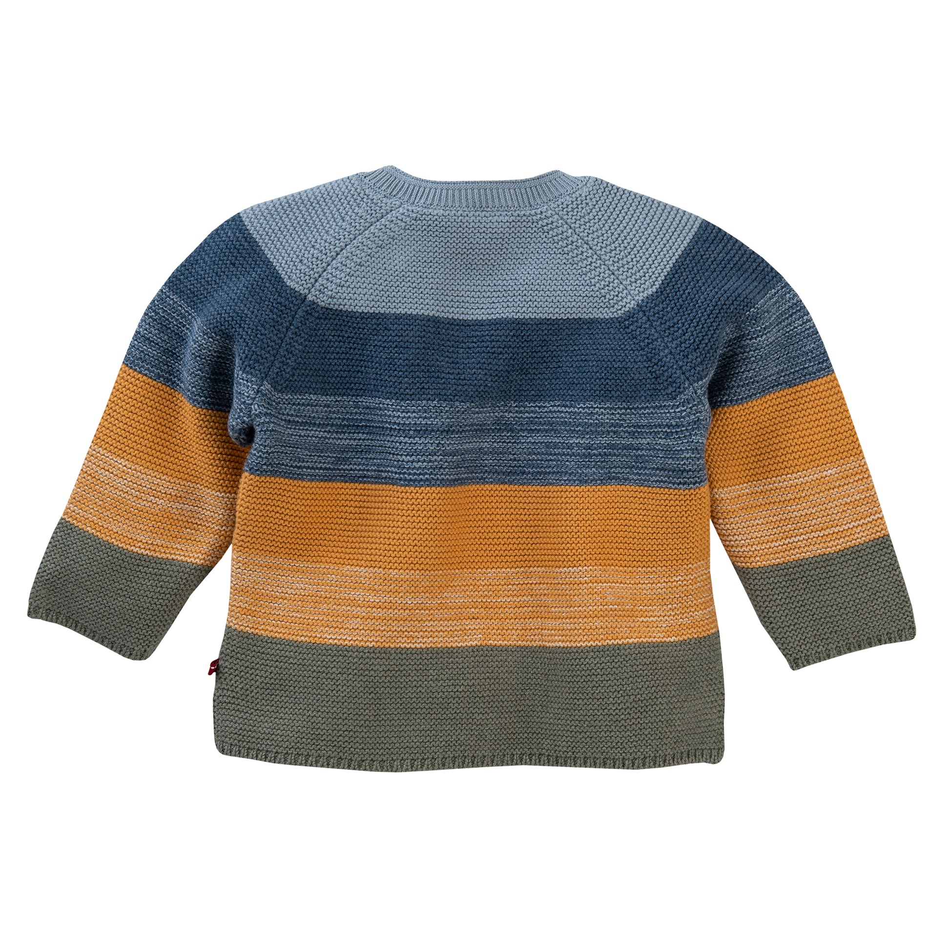 People WEAR ORGANIC Blue, Ochre & Sage Stripe | Baby Knitted Jumper | GOTS Organic Cotton | Back | BeoVERDE Ireland