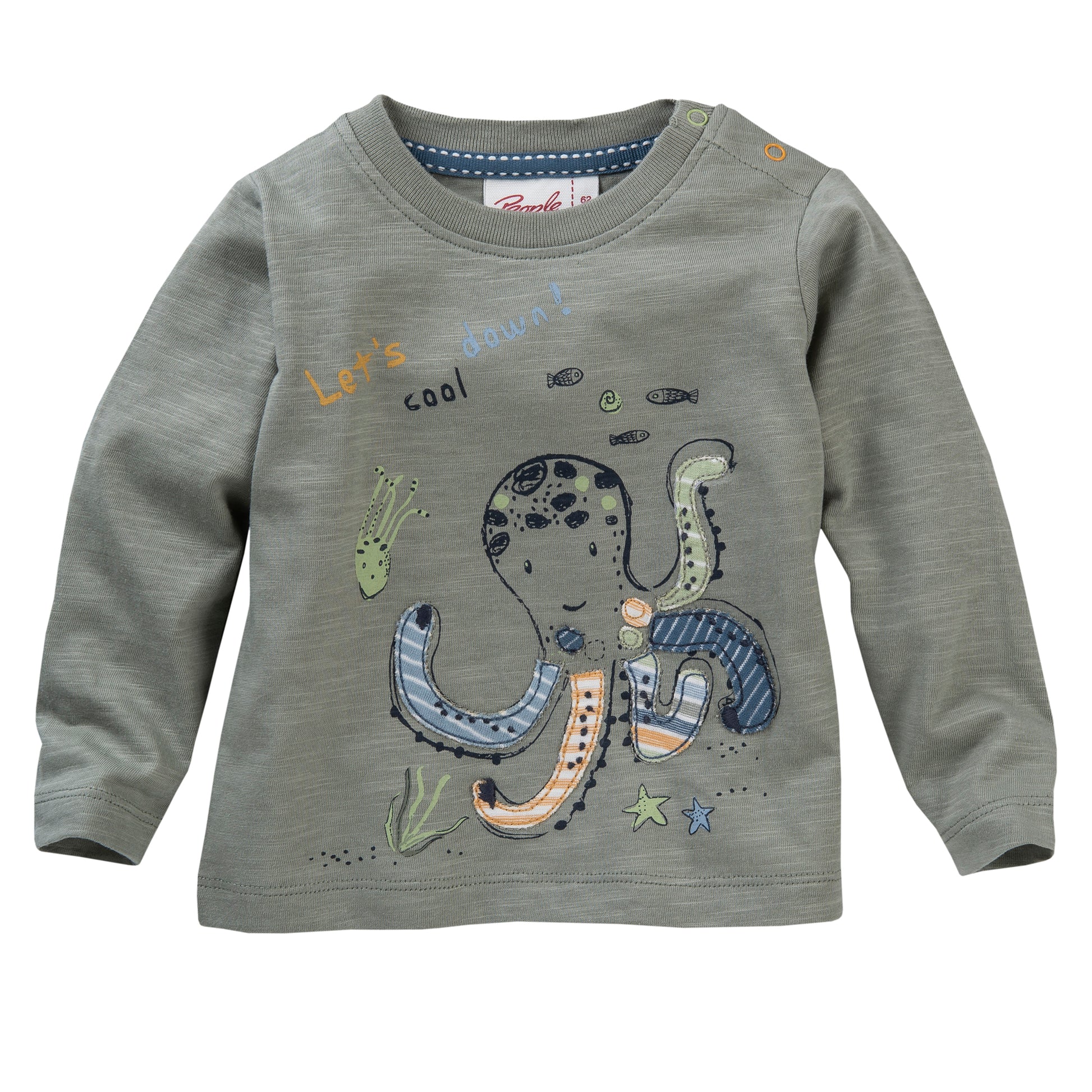 People WEAR ORGANIC Octopus Applique - Sage | Long Sleeve Baby Top | GOTS Organic Cotton | Front | BeoVERDE Ireland