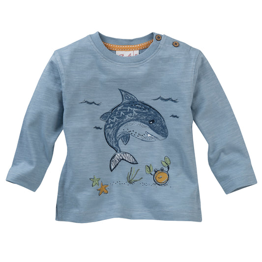 People WEAR ORGANIC Shark - Petrol Blue | Long Sleeve Baby Top | GOTS Organic Cotton | Front | BeoVERDE Ireland