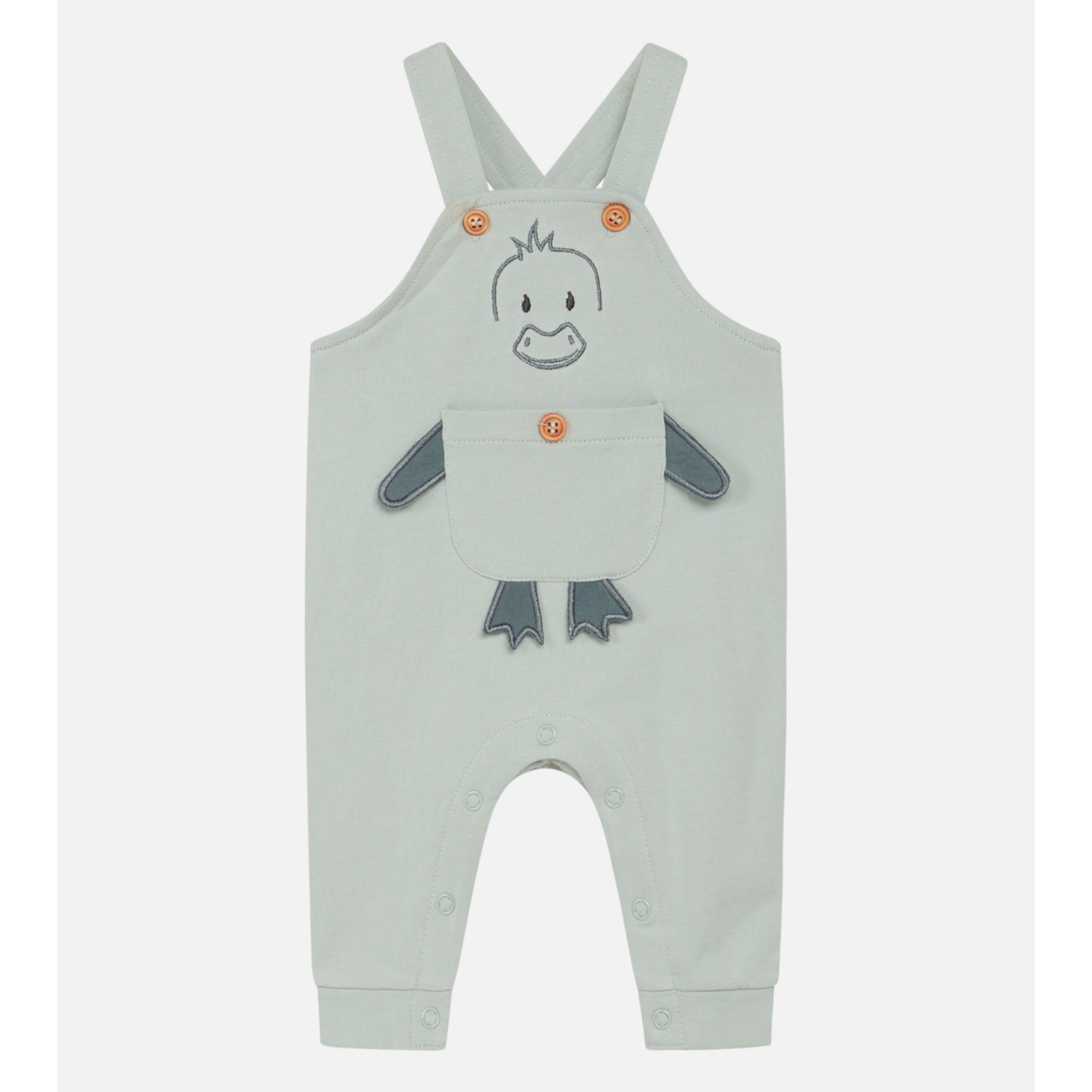 Hust & Claire Duckling Dungarees | Dusty Jade Green | Baby & Toddler Pants | GOTS Organic Cotton | Front | BeoVERDE Ireland