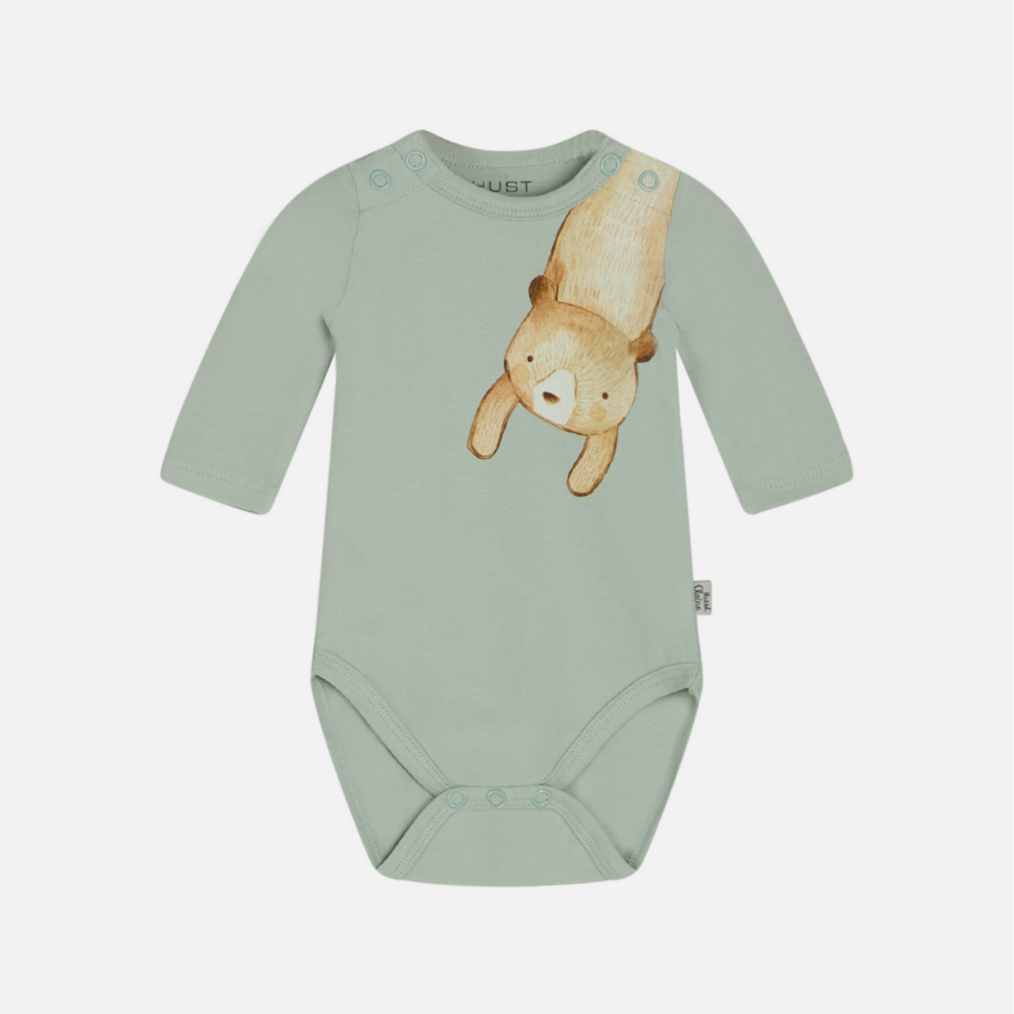 Little Bear | Dusty Jade Green | Long Sleeve Baby Bodysuit | GOTS Organic Cotton