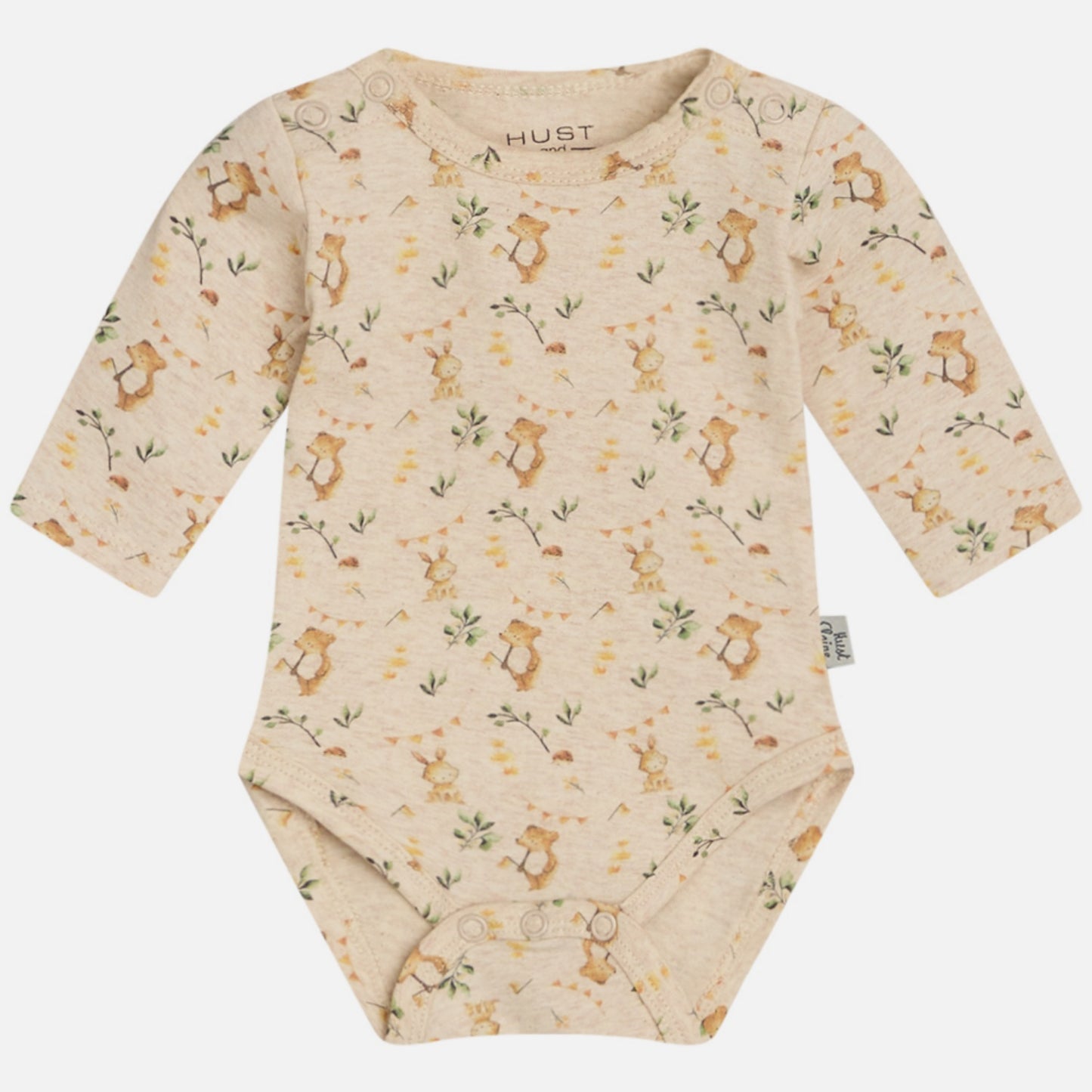 Flower & Animal | Wheat Yellow | Long Sleeve Baby Bodysuit | GOTS Organic Cotton