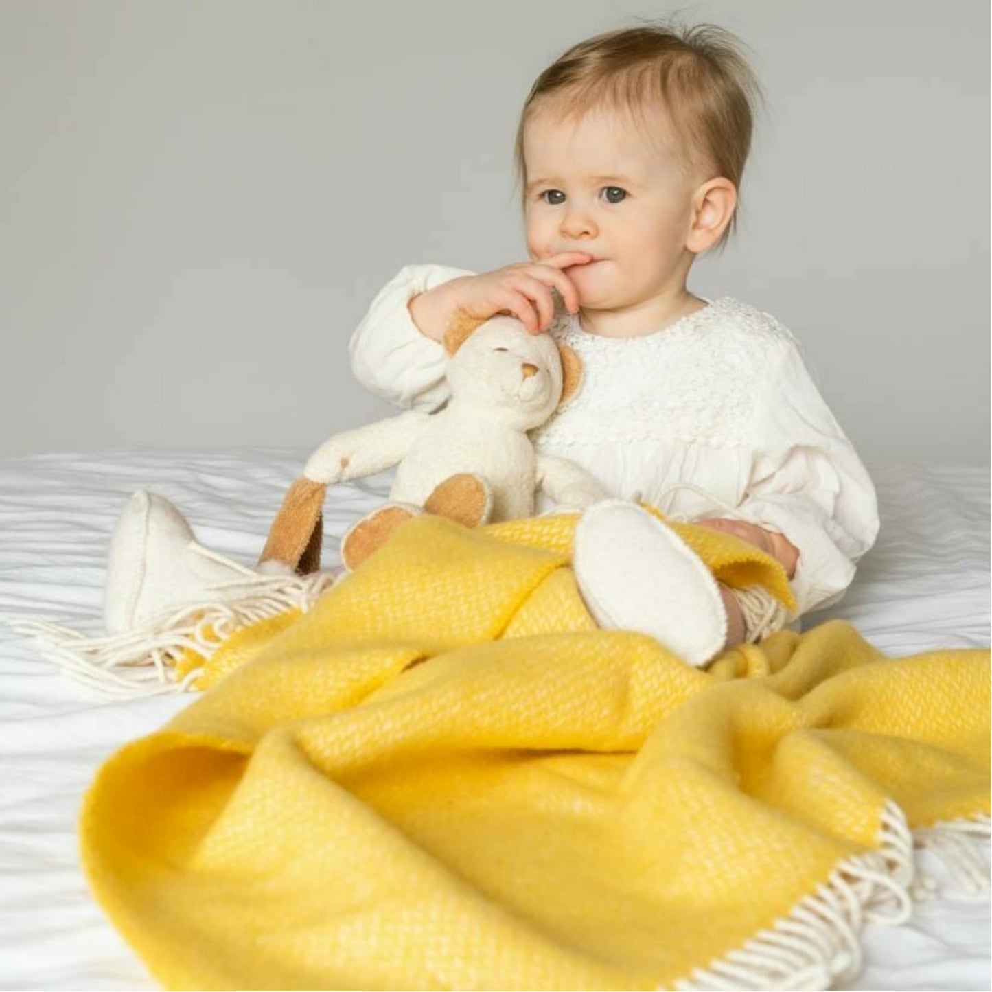 Yellow Herringbone Pattern | Baby Cashmere Blanket | Made in Nenagh, Co. Tipperary