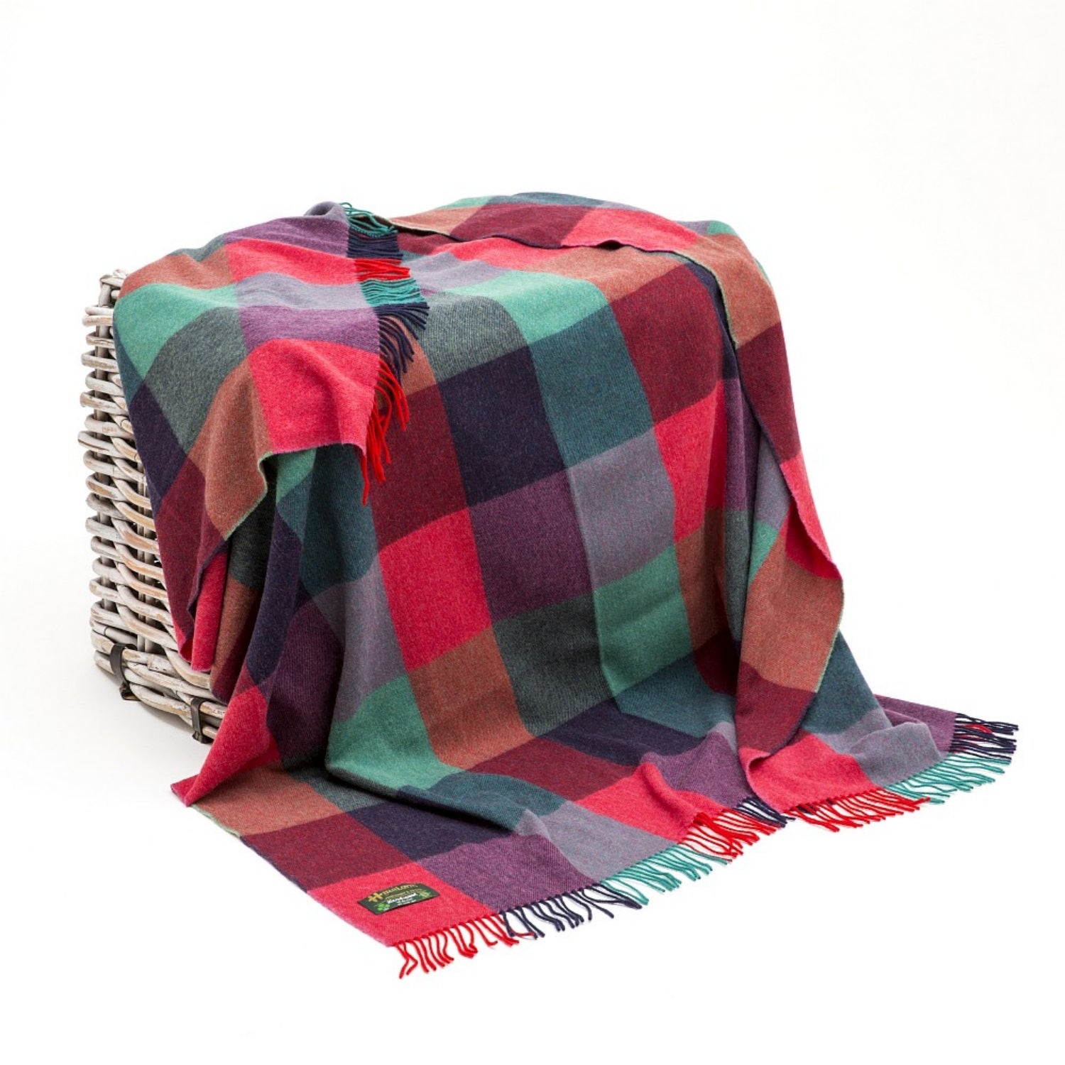 John Hanly Pure Lambswool Throw | Bright Pink, Purple & Teal Block Check | 100% Pure Lambswool | Front View | BeoVERDE Ireland
