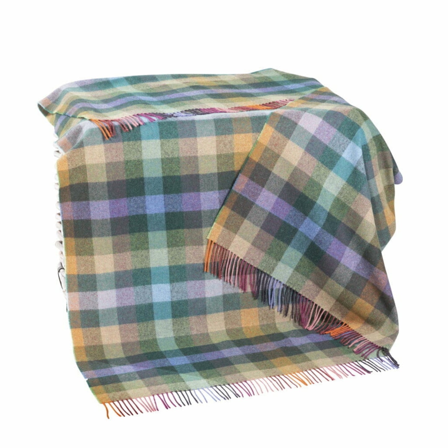 John Hanly Pure Lambswool Throw | Navy, Grey & Blue Check | 100% Pure Lambswool | Front View | BeoVERDE Ireland