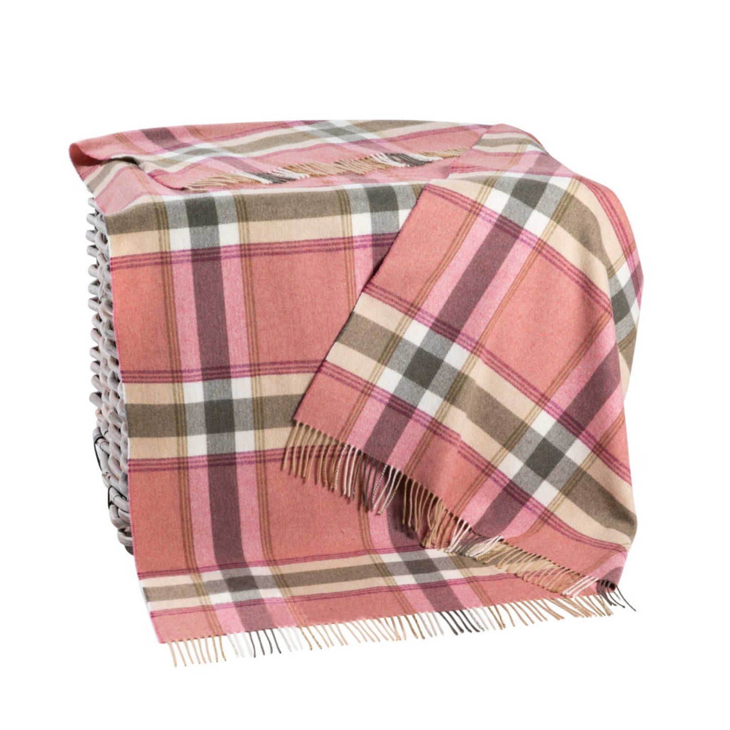 John Hanly Pure Lambswool Throw | Pink Beige Loden Guard Check | 100% Pure Lambswool | Front View | BeoVERDE Ireland