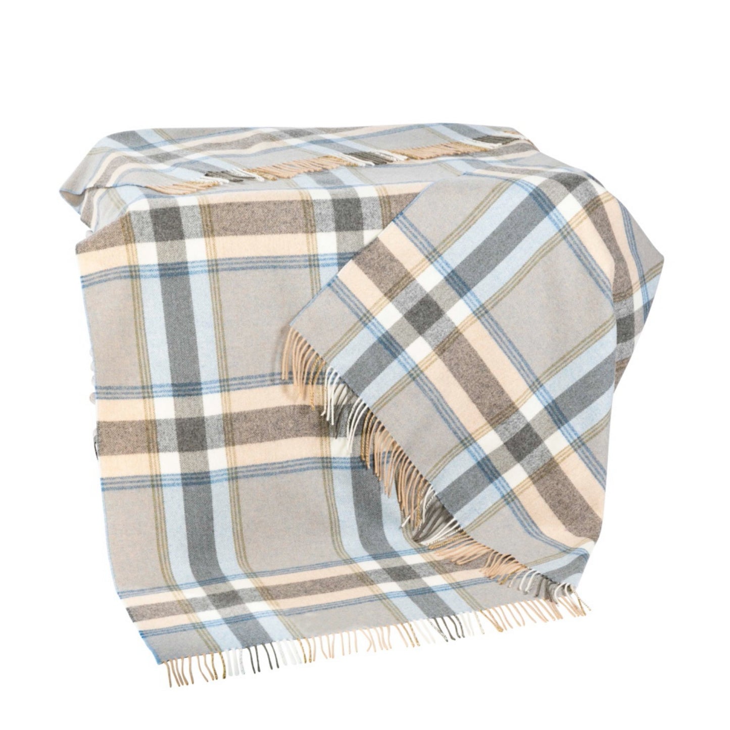 John Hanly Pure Lambswool Throw | Sky Beige Guard Check | 100% Pure Lambswool | Front View | BeoVERDE Ireland