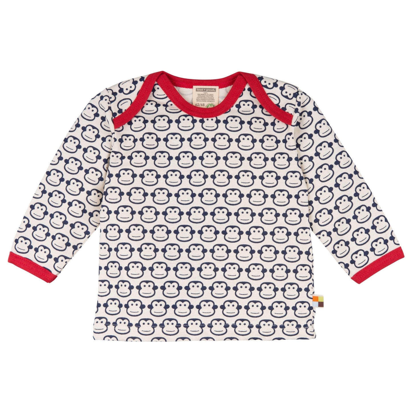 Loud + Proud Monkey | Navy Blue | Long Sleeve Baby Top | GOTS Organic Cotton | Front | BeoVERDE Ireland