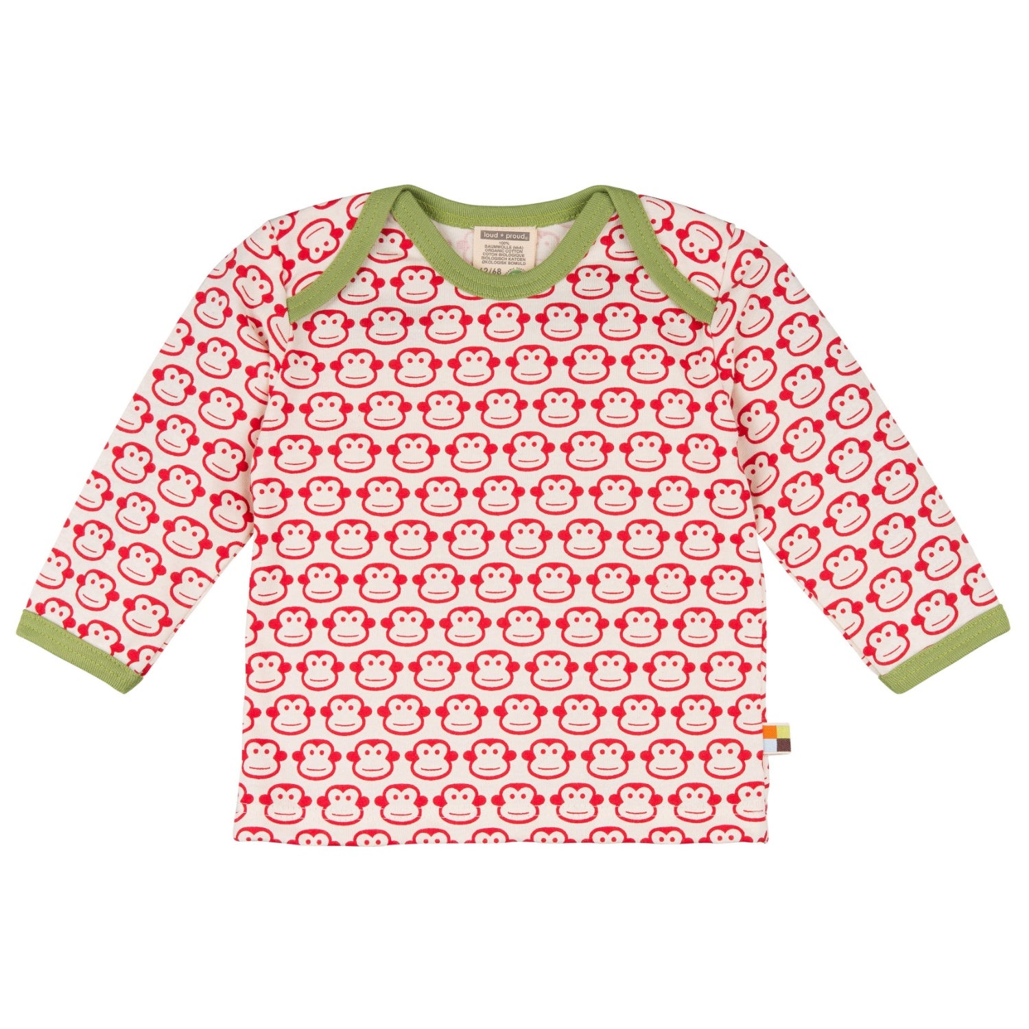 Loud + Proud Monkey | Long Sleeve Baby Top | GOTS Organic Cotton | Front | BeoVERDE Ireland
