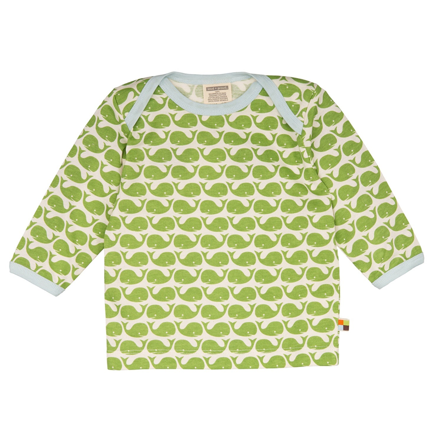 Loud + Proud Whale | Long Sleeve Baby Top | GOTS Organic Cotton | Front | BeoVERDE Ireland