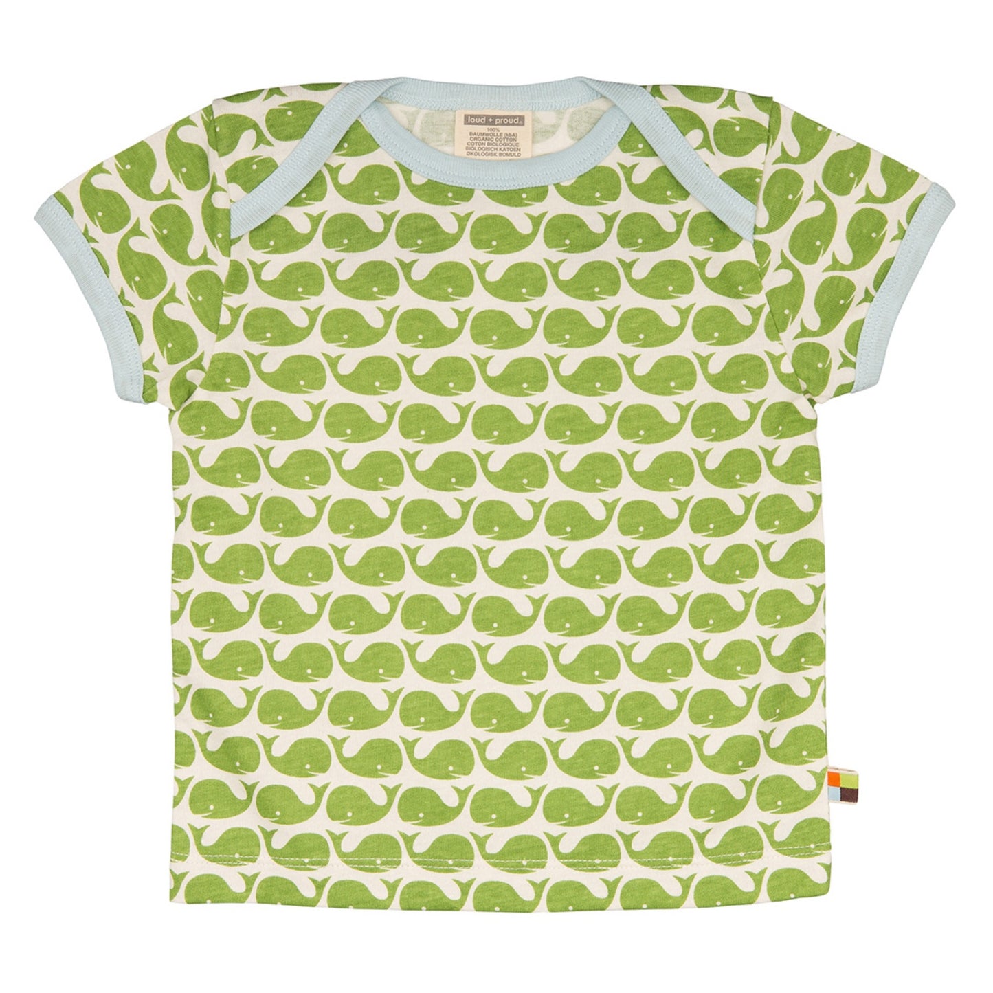 Loud + Proud Whale | Short Sleeve Baby Top | GOTS Organic Cotton | Front | BeoVERDE Ireland