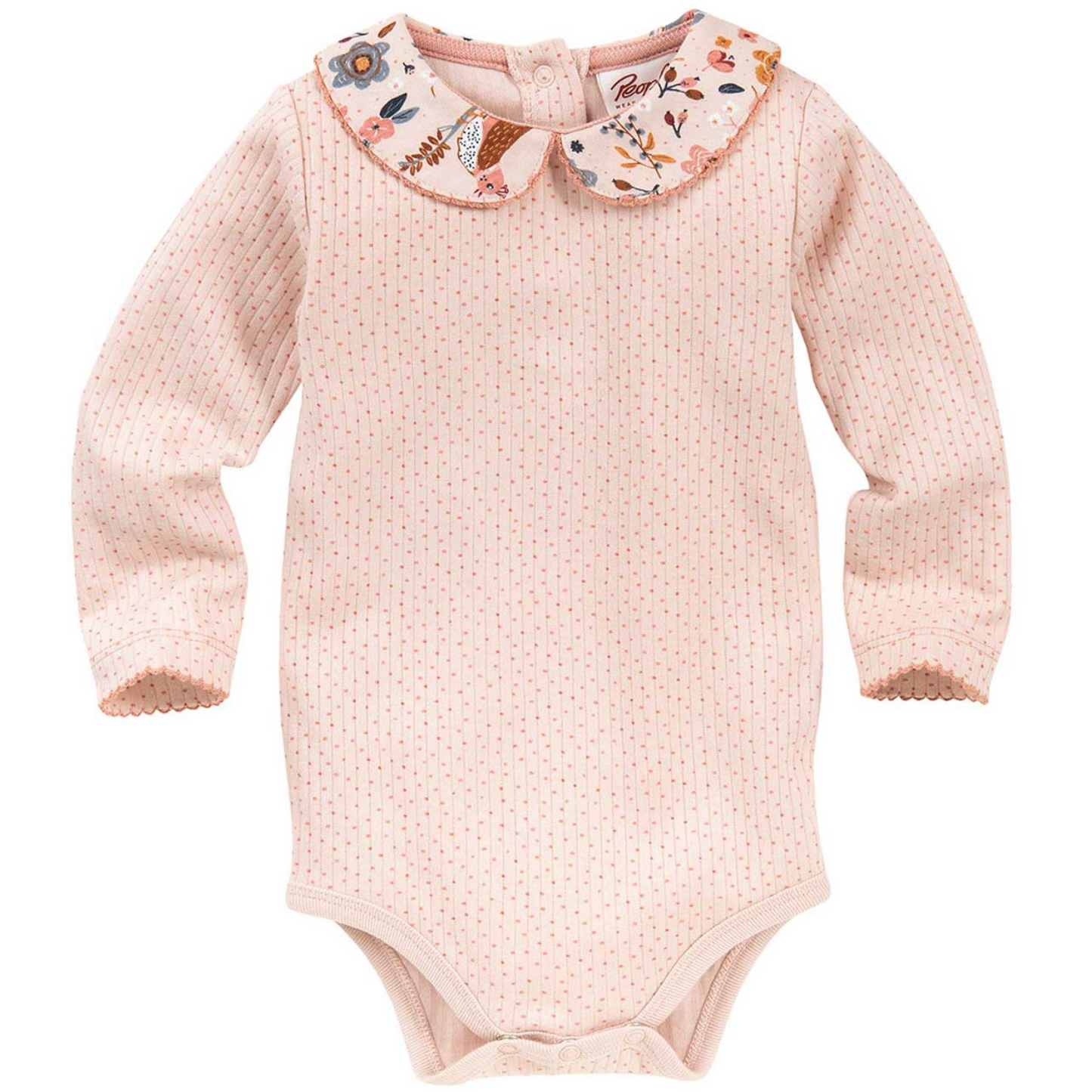 People WEAR ORGANIC Soft Rose Dots with Collar | Long Sleeve Body | GOTS Organic Cotton | Baby Bodysuit | Front | BeoVERDE Ireland