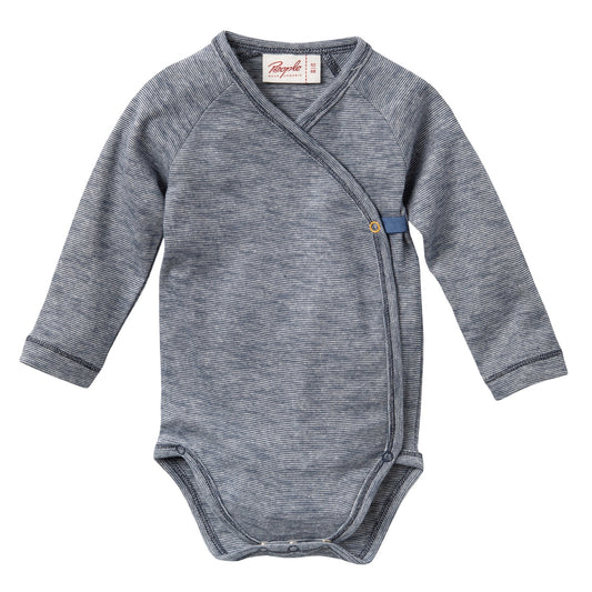 People WEAR ORGANIC Speckled Navy Blue | Long Sleeve Kimono Body | GOTS Organic Cotton | Baby Bodysuit | Front | BeoVERDE Ireland