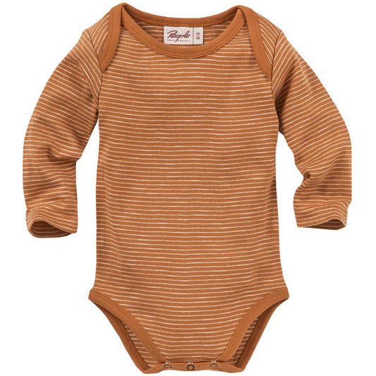 People WEAR ORGANIC Cinnamon Stripes | Long Sleeve Body | GOTS Organic Cotton | Baby Bodysuit | Front View | BeoVERDE Ireland