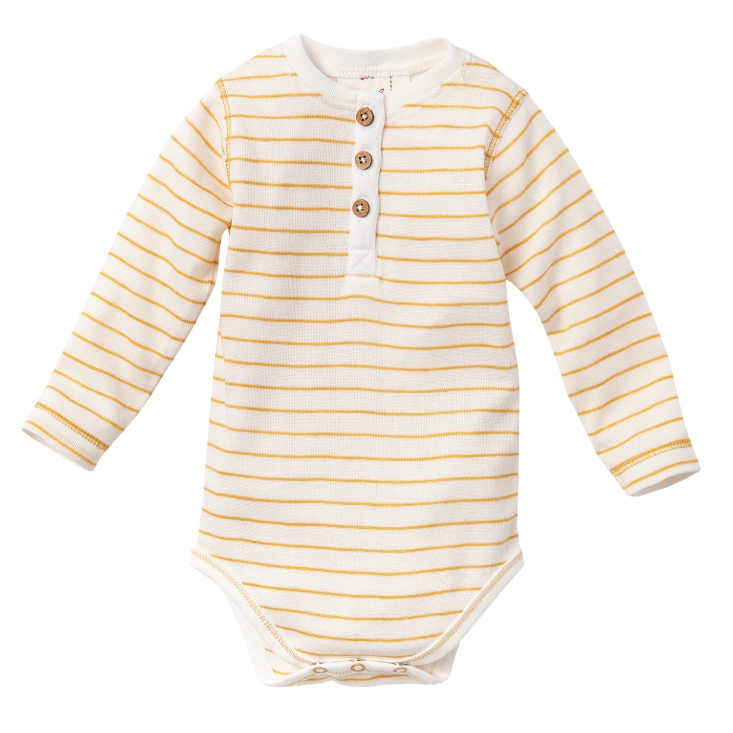 People WEAR ORGANIC Honey-Yellow Stripes | Long Sleeve Body | GOTS Organic Cotton | Baby Bodysuit | Front | BeoVERDE Ireland