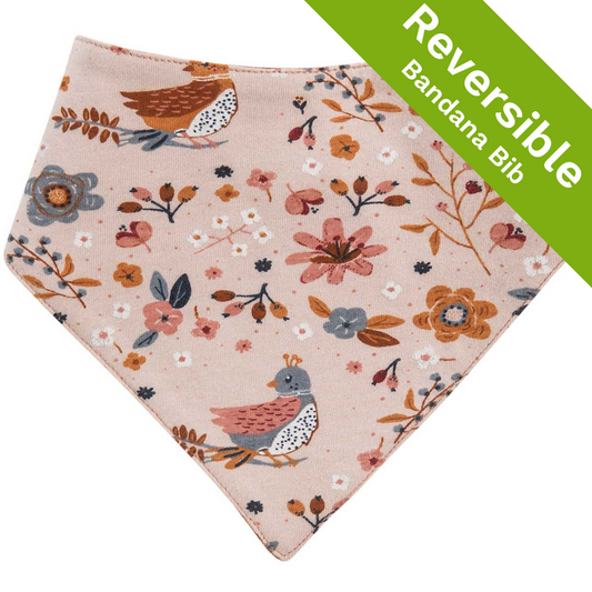 People WEAR ORGANIC Birds & Flowers | Reversible Bandana Bib | GOTS Organic Cotton | Front: Birds & Flowers | BeoVERDE Ireland