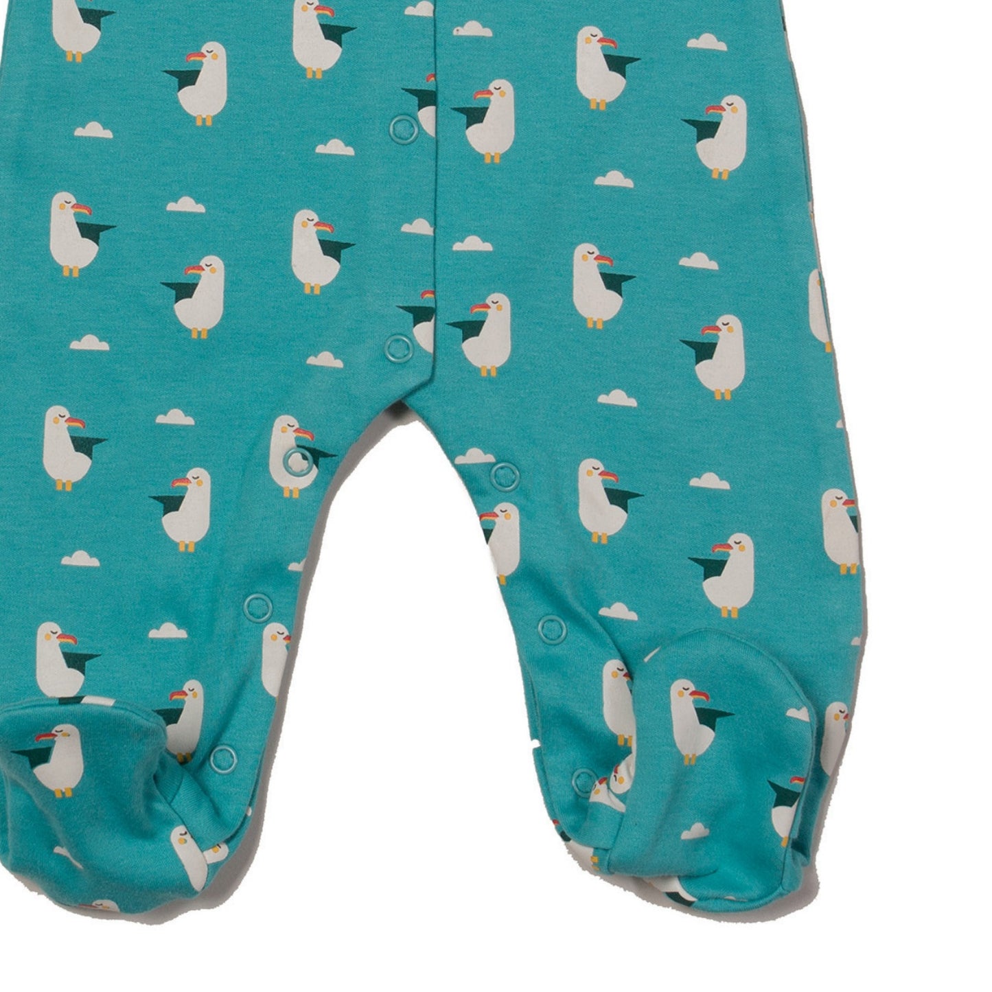 Little Green Radicals Seagull | Babygrow Sleepsuit | GOTS Organic Cotton | Front Close-up | BeoVERDE Ireland