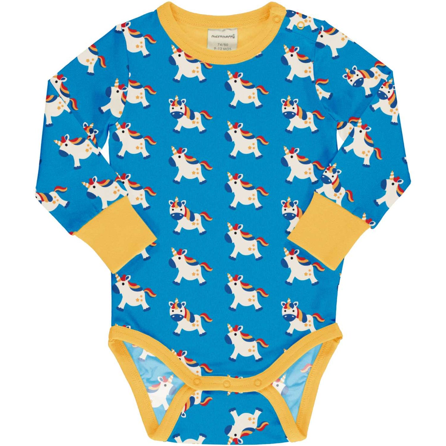 Maxomorra Unicorn Long Sleeve Body | GOTS Organic Cotton | Baby Bodysuit | Front | BeoVERDE Ireland