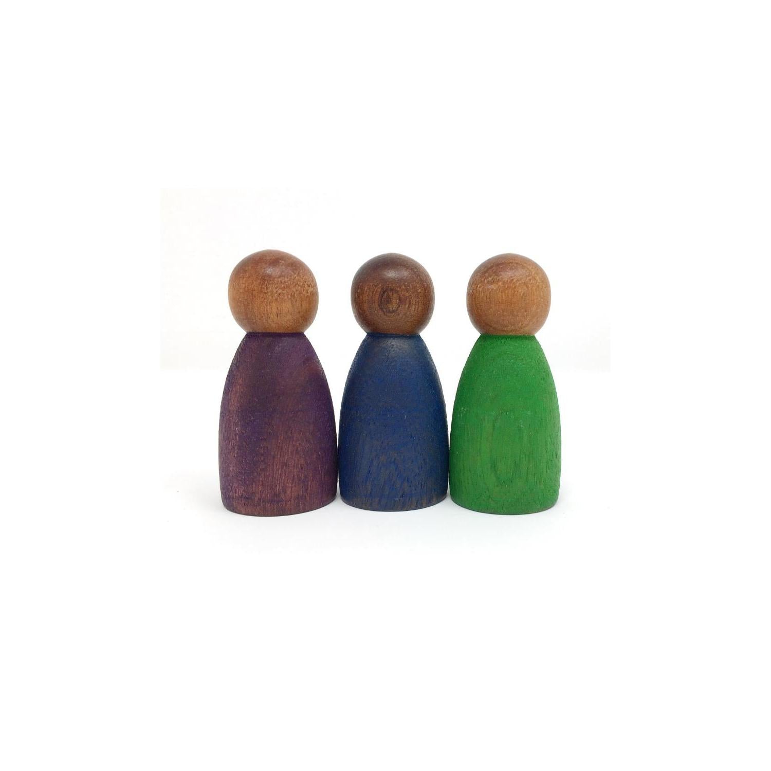 Grapat 3 Dark Wood Nins Stained In Cold Colours | Wooden Toys for Kids | Open-Ended Play Set | Front View | BeoVERDE.ie