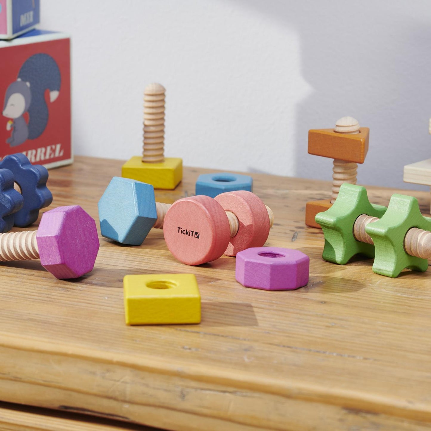 Rainbow Wooden Nuts & Bolts | Set of 21 Pieces | Wooden Loose Parts | Open-Ended Toys
