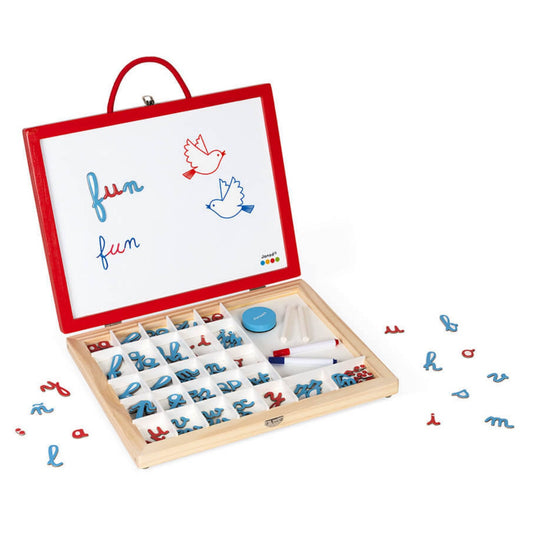 Janod 4-In-1 Letter Suitcase | Educational Toy For Kids | Suitcase, Magnetic Letters, Pen & Eraser | BeoVERDE Ireland