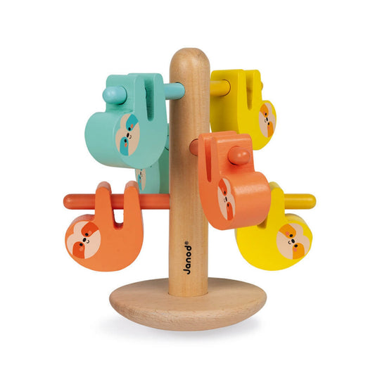 Janod Balancing Coloured Sloths | Toddler Activity Toy | BeoVERDE Ireland