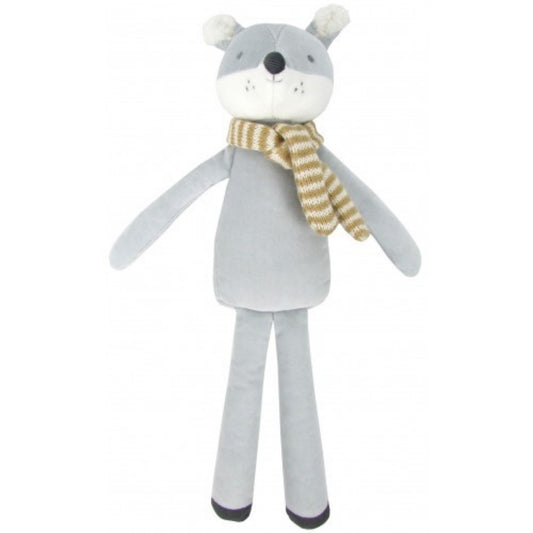 Albetta Wolf with Scarf | Soft Toy Made From Cotton Velvet | Imaginative Play Toy | Front View | BeoVERDE.ie