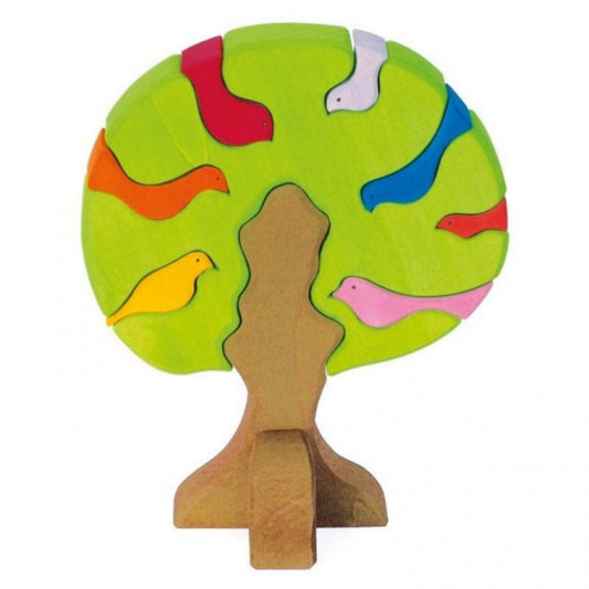 Gluckskafer Wooden Bird Tree Puzzle & Stacker | Imaginative Play Wooden Toys | Waldorf Education and Montessori Education | Front View | BeoVERDE.ie