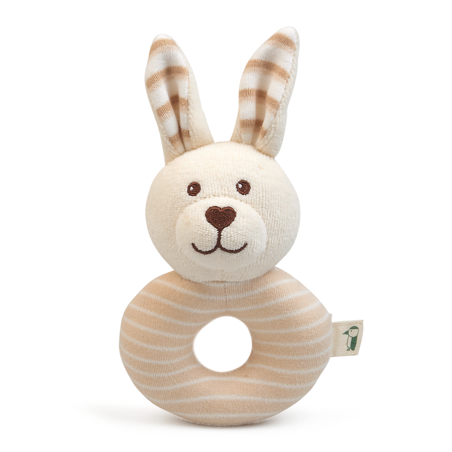 Grunspecht Organic Cotton Soft Ring Rattle ‘Rabbit’ | Front View | BeoVERDE.ie
