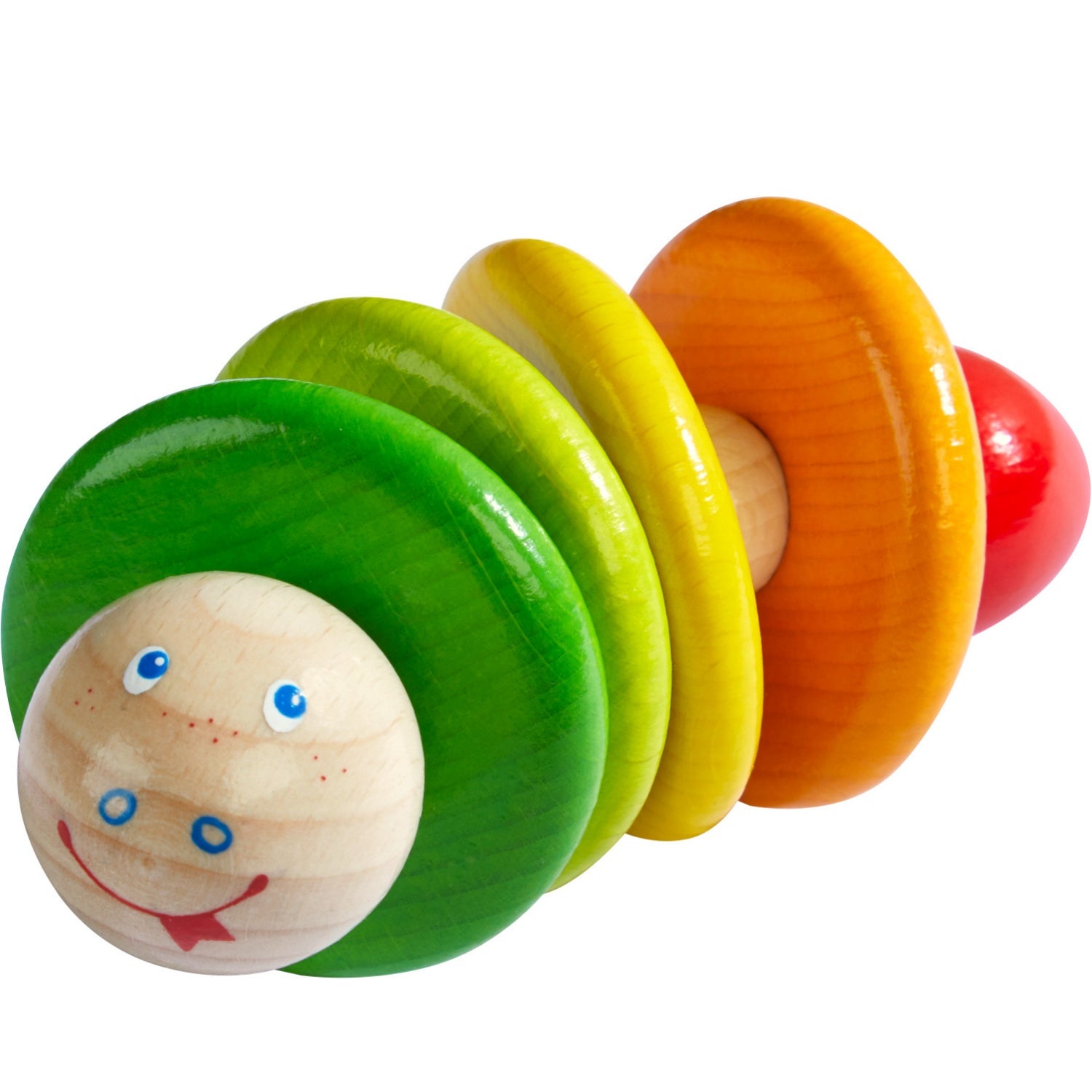 Cheeky Caterpillar | Rattle & Clutching Toy | Baby’s First Wooden Toy | HABA | Front View | BeoVERDE.ie