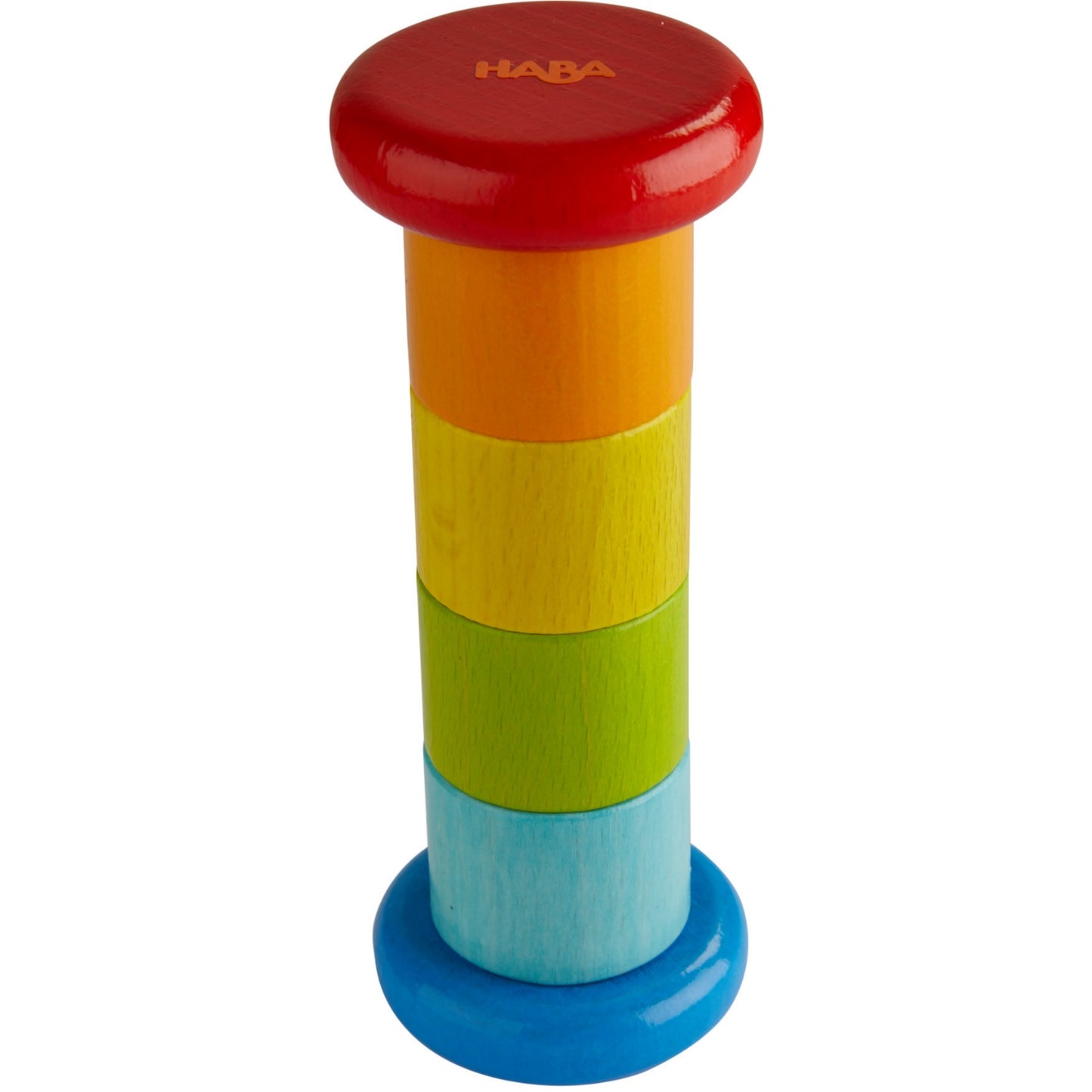 Wooden Rainbow Rainmaker Rattle | Baby’s First Wooden Toy | HABA | Top-Front View | BeoVERDE.ie