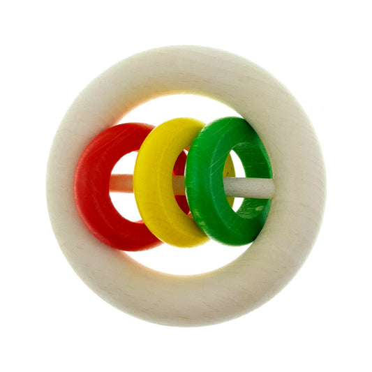 Large Wooden Ring Rattle | 3 Spinning Discs | Baby’s First Wooden Toy