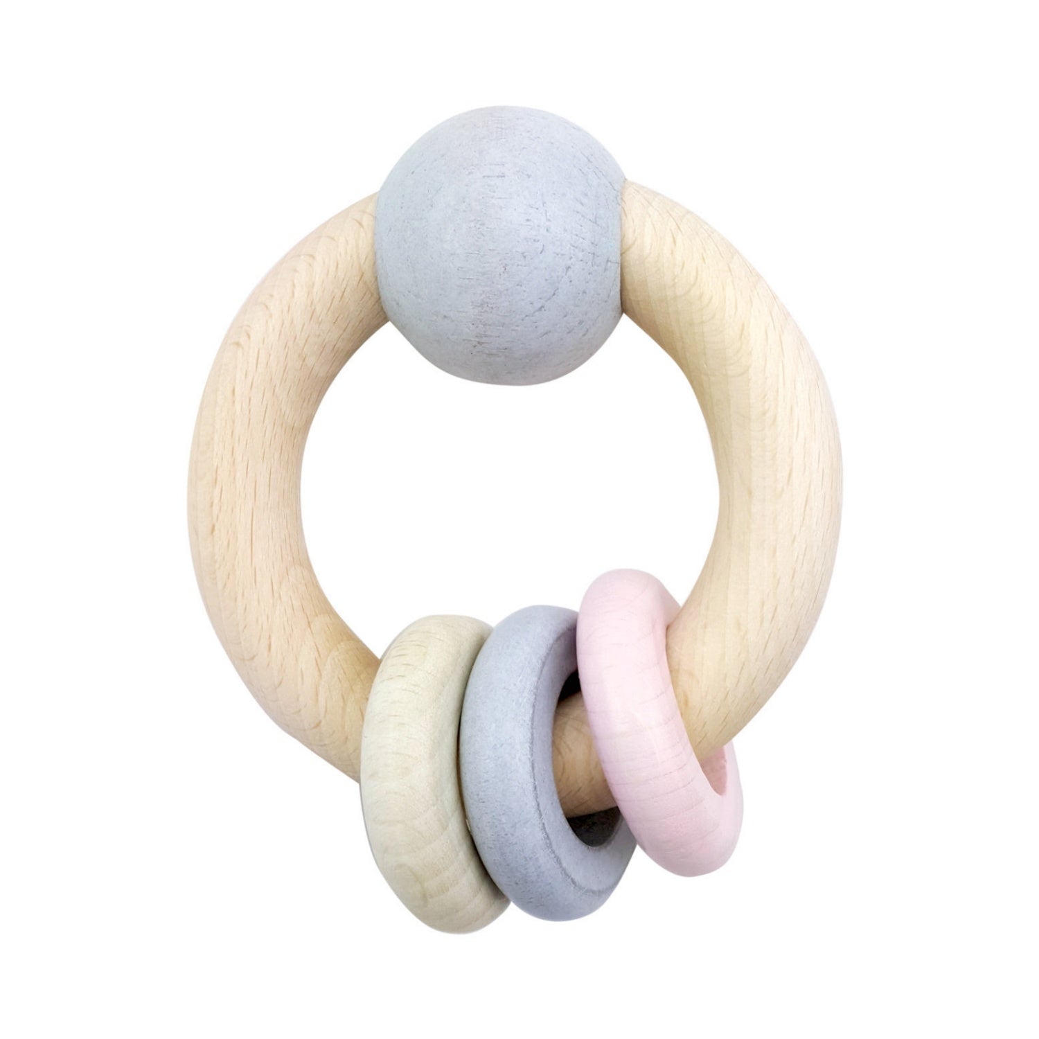 Pink Rosé Bead Ring Rattle | Baby’s First Wooden Toy | Hess | Right Side | BeoVERDE.ie