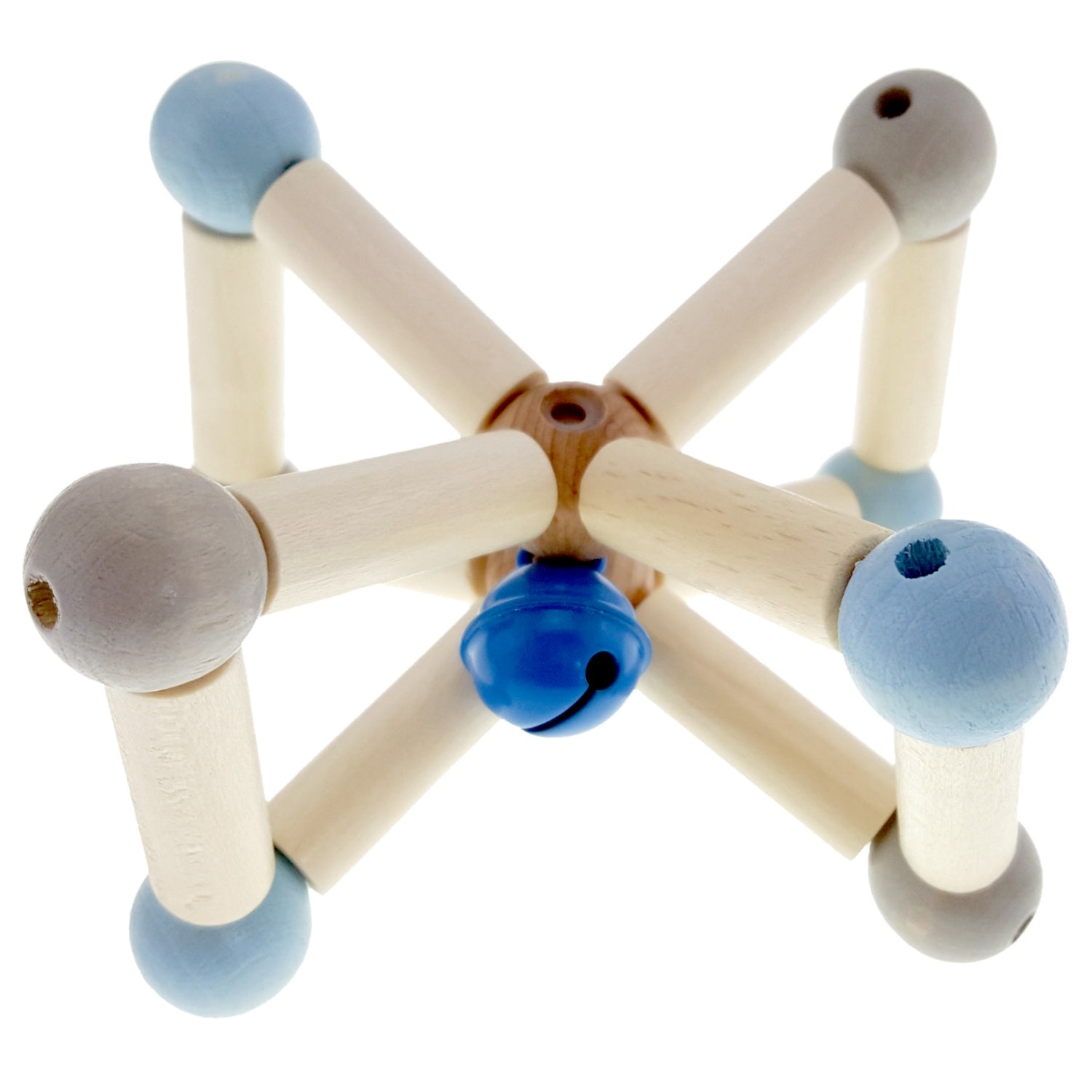 Baby Blue Twistie | Rattle and Clutching Toy | Baby’s First Wooden Toy | Hess | Top-Front View | BeoVERDE.ie