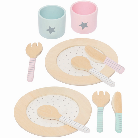 JaBaDaBaDo Dinner Set | Wooden Pretend Play Toy | Front View | BeoVERDE.ie