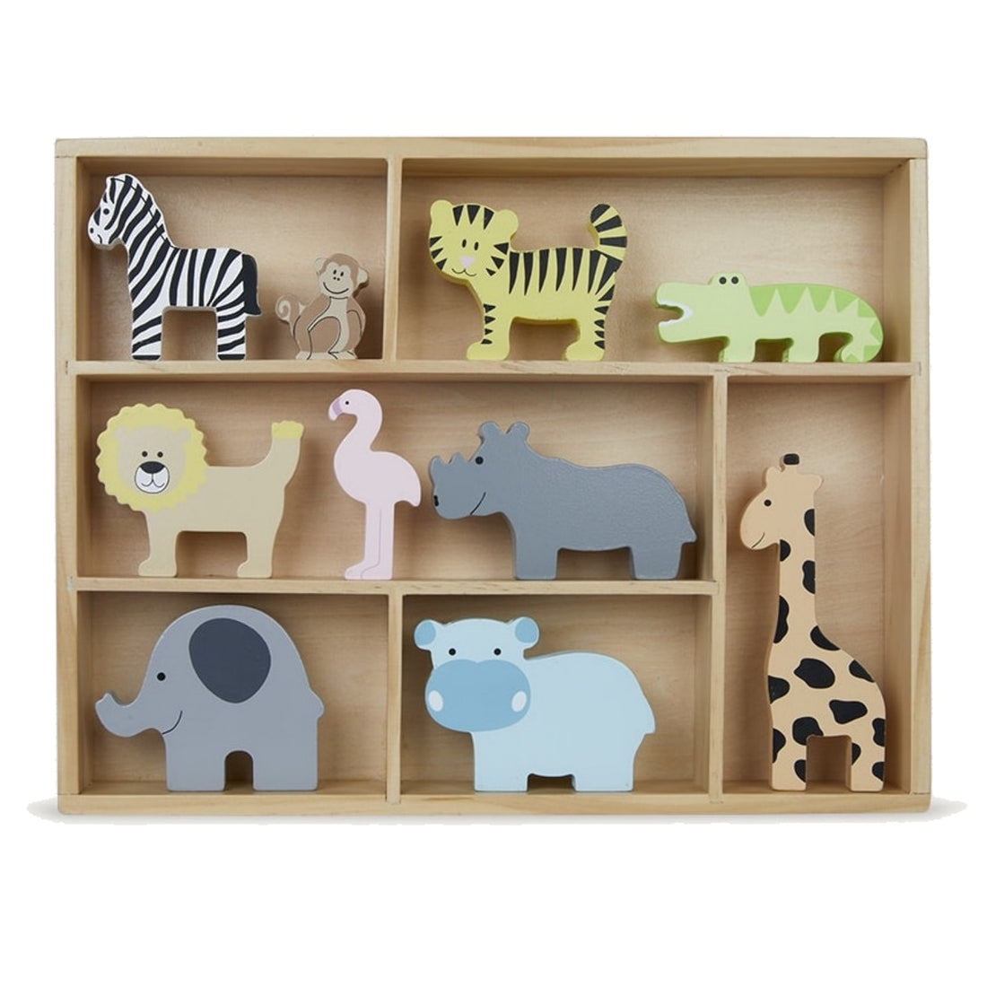 Buy JaBaDaBaDo Wooden Animal Shelf With 9 Safari Animals at BeoVERDE ...