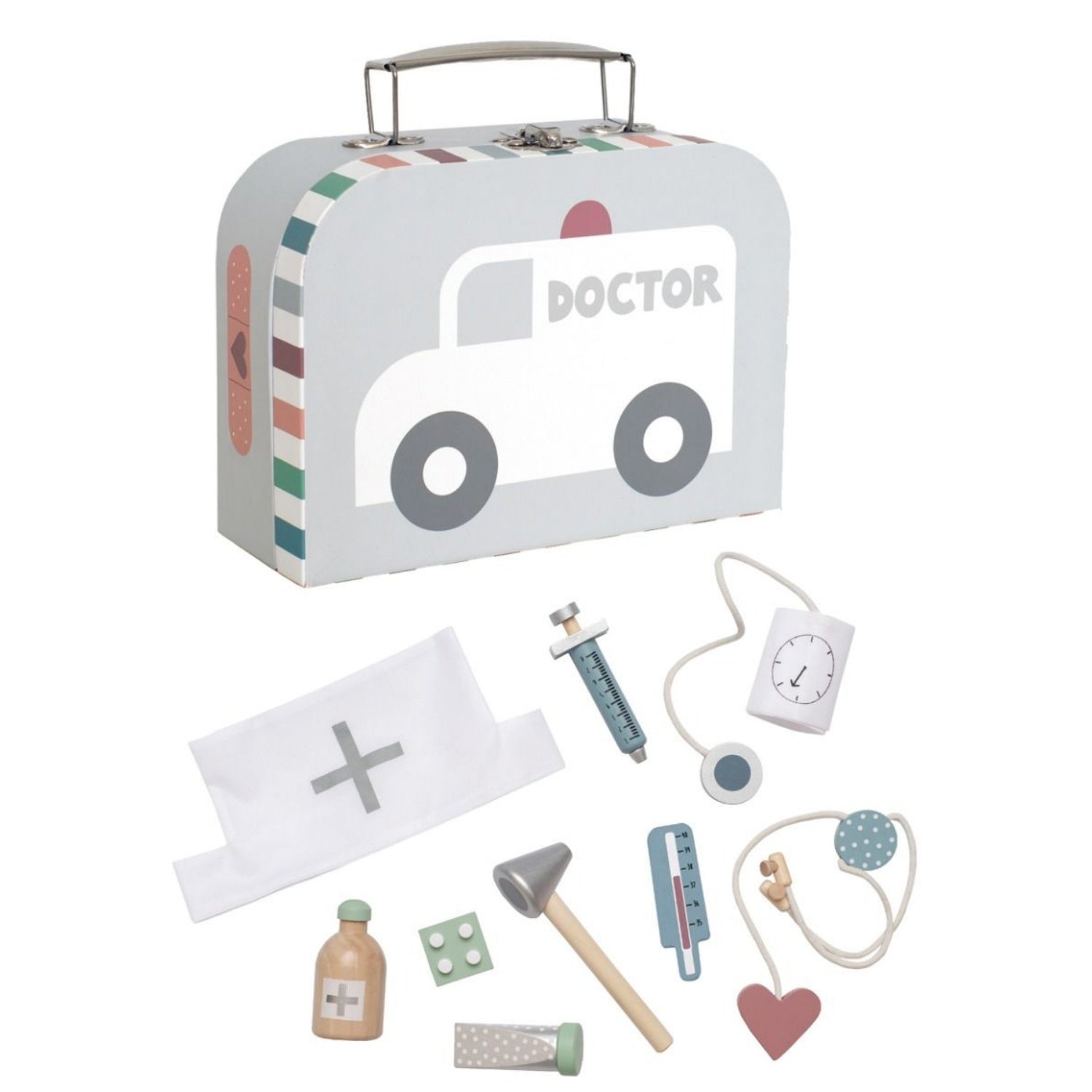 JaBaDaBaDo Doctor’s Case Silver | Wooden Pretend Play Toy | Front View | BeoVERDE.ie