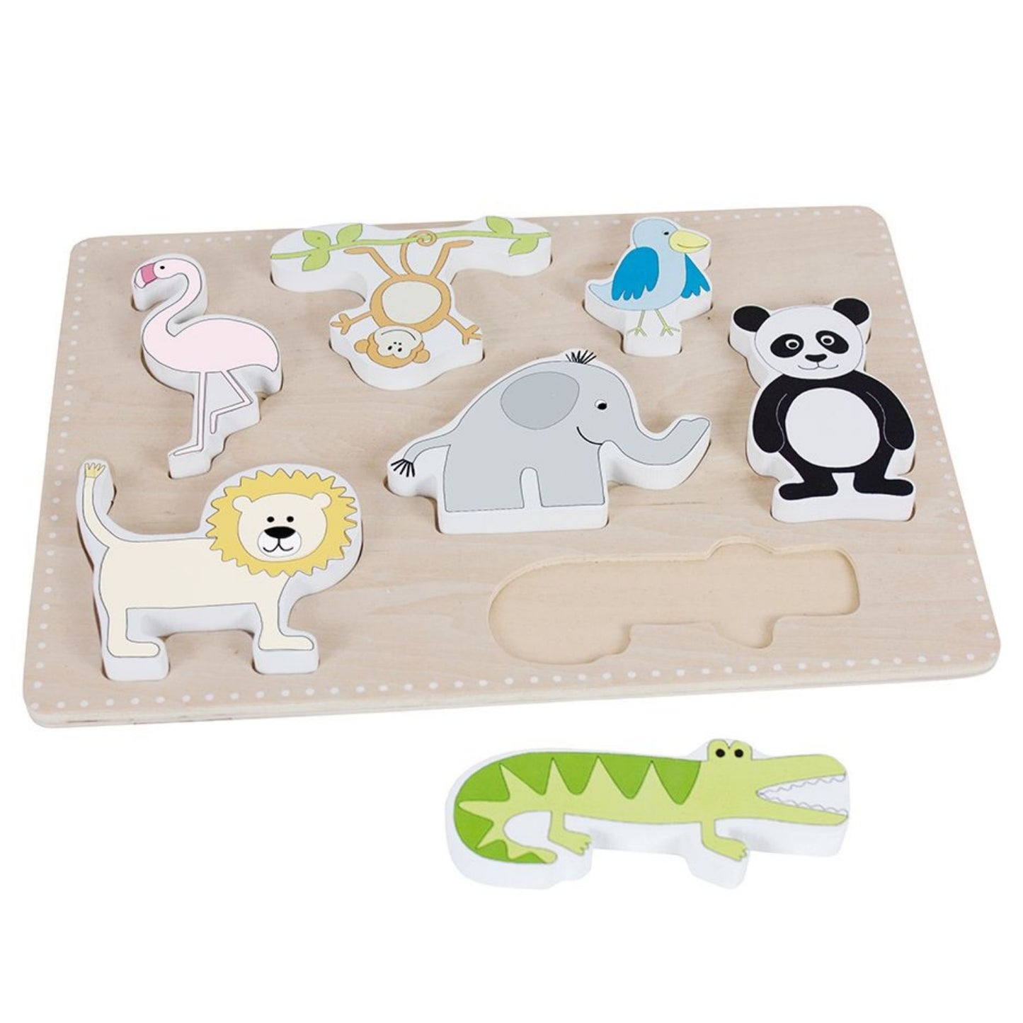 JaBaDaBaDo Safari Puzzle With 7 Different Animals | Wooden Toddler Activity Toy | Front View | BeoVERDE.ie