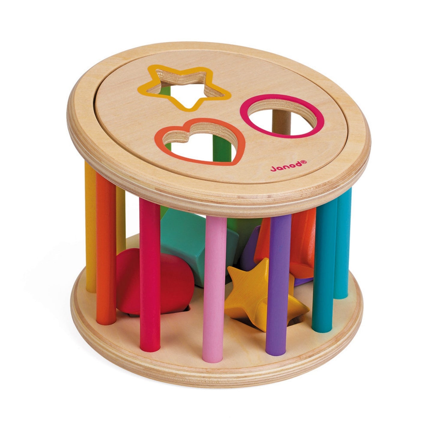 Janod Wooden Shape Sorter Drum | Baby and Toddler Activity Wooden Toy | Front View | BeoVERDE.ie