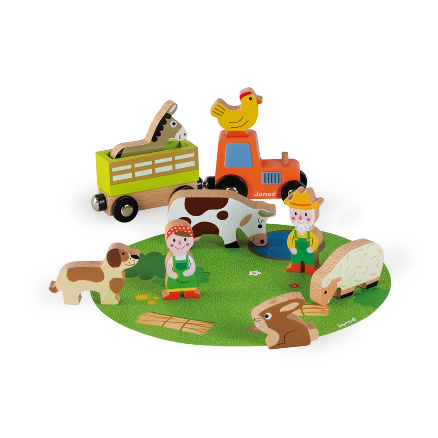 Janod Wooden Figure Farm Play Set with 10 Figures | Imaginative Play Toys | Front View | BeoVERDE.ie