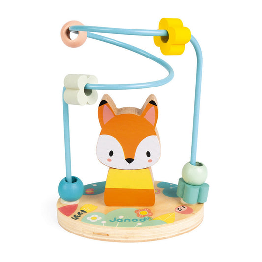 Janod Stackable Fox & Bead Maze | Wooden Toddler Activity Toy | Front View | BeoVERDE.ie